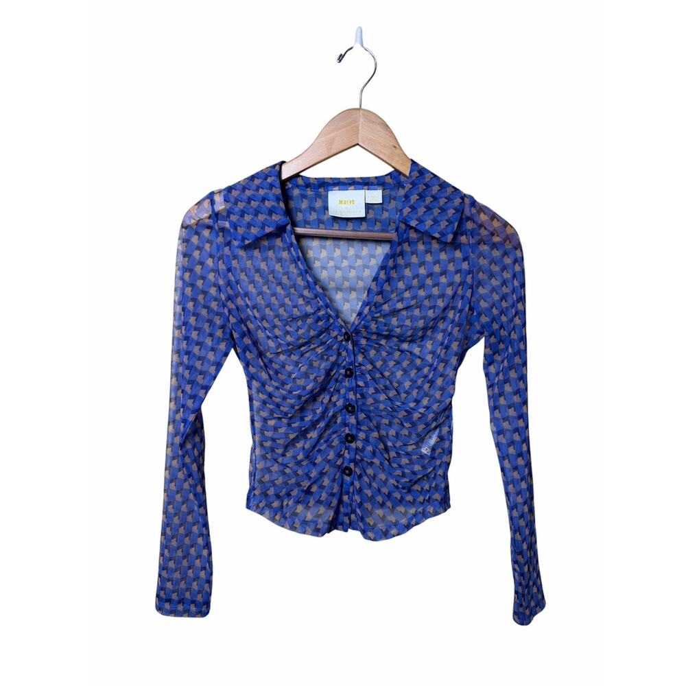 Maeve Sheer Ruched Button-Down Blouse Size XS - Picture 4 of 10